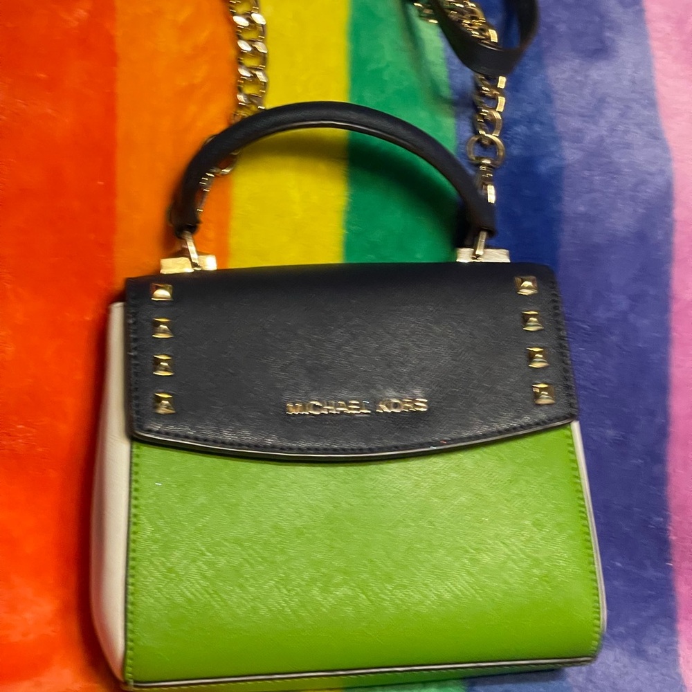 NWOT Michael Kors Navy and Green Satchel